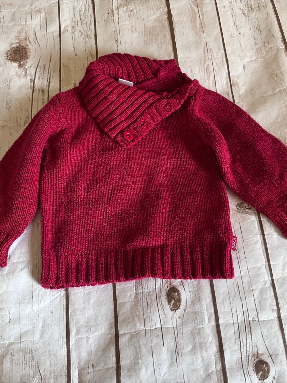 Zara Girls' Button Shawl Collar Sweater - Dark Pink